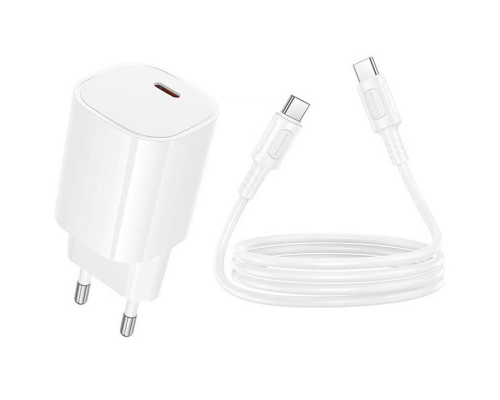 Зарядний пристрій Borofone BA103A 20W 3A USB-C з кабелем C-C white PLS-00-00169789