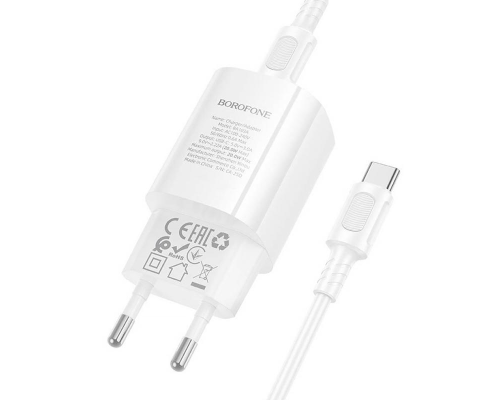 Зарядний пристрій Borofone BA103A 20W 3A USB-C з кабелем C-C white PLS-00-00169789
