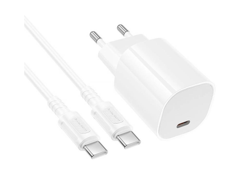 Зарядний пристрій Borofone BA103A 20W 3A USB-C з кабелем C-C white PLS-00-00169789