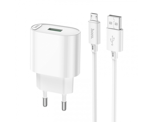 Зарядний пристрій Hoco C109A 18W 3A 1USB-A з кабелем Micro USB white PLS-00-00102658
