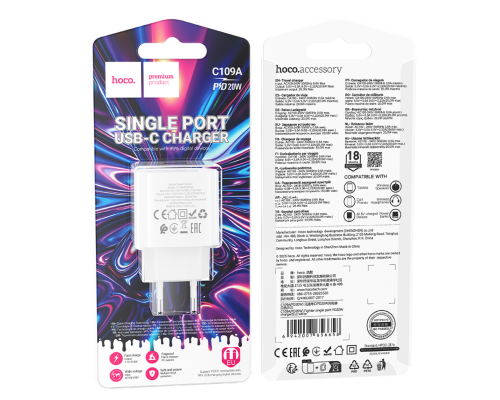 Зарядний пристрій Hoco C109A 20W 3A USB-C white PLS-00-00149686