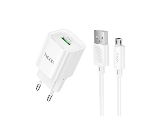 Зарядний пристрій Hoco C145A 18W 3A 1USB-A з кабелем Micro USB white PLS-00-00141175