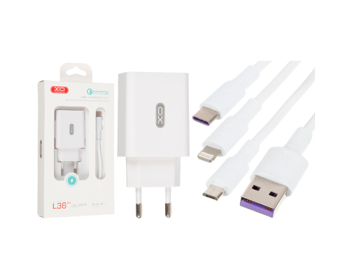 Зарядний пристрій XO L36 15W 3A 1USB-A з кабелем Type-C white PLS-00-00058329