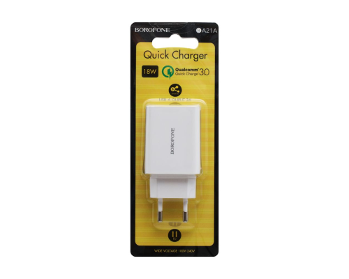 Зарядний пристрій Borofone BA21A 18W 3A 1USB-A white PLS-00-00061623