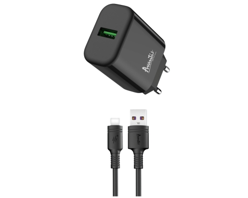 Зарядний пристрій Avantis A435 18W 3A 1USB-A з кабелем Type-C black PLS-00-00100945