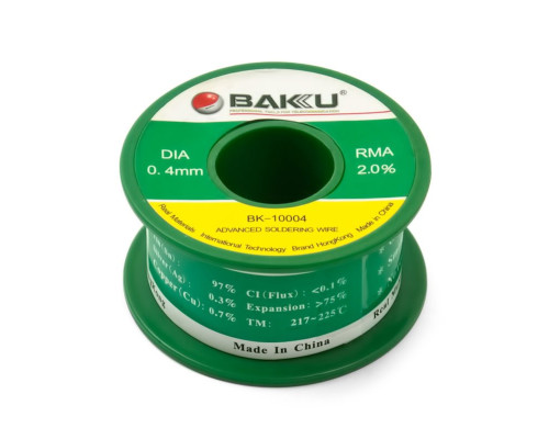 Припій BAKU BK-10004, Sn 97%, Ag 0.3%, Cu 0.7%, Flux 2%, 0.4 мм, 50 г