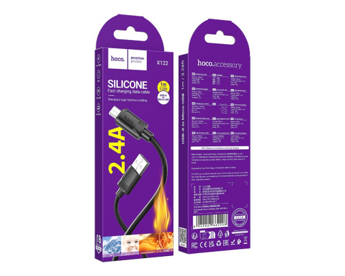 Кабель USB Hoco X122 Silicone Micro 2.4A Чорний ma38357_3668378
