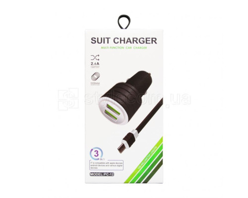 Автомобільний зарядний пристрій CHARGER 2в1 2USB 2.4A + Lightning white TPS-2710000187813