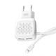 Мережевий зарядний пристрій (адаптер) 2в1 XO L51 2USB / 2.1A + Data Cabel USB to Lightning white