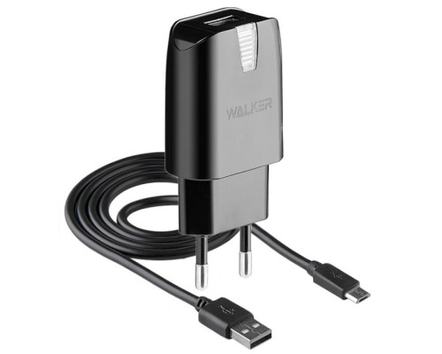 Мережевий зарядний пристрій (адаптер) 2в1 WALKER WH-21 1USB / 2.1A + Data Cabel USB to Micro black