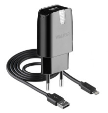 Мережевий зарядний пристрій (адаптер) 2в1 WALKER WH-21 1USB / 2.1A + Data Cabel USB to Lightning black