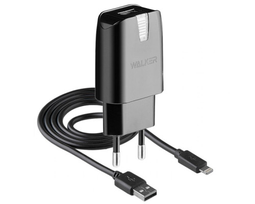 Мережевий зарядний пристрій (адаптер) 2в1 WALKER WH-21 1USB / 2.1A + Data Cabel USB to Lightning black