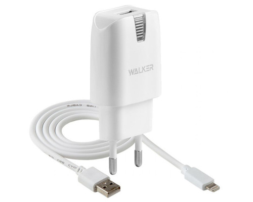 Мережевий зарядний пристрій (адаптер) 2в1 WALKER WH-21 1USB / 2.1A + Lightning white TPS-2710000176718