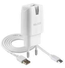 Мережевий зарядний пристрій (адаптер) 2в1 WALKER WH-21 1USB / 2.1A + Data Cabel USB to Micro white