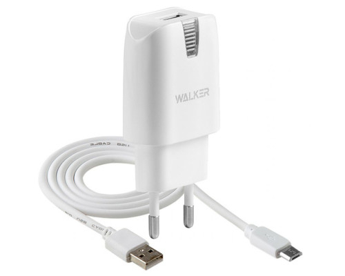 Мережевий зарядний пристрій (адаптер) 2в1 WALKER WH-21 1USB / 2.1A + Data Cabel USB to Micro white