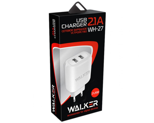 Мережевий зарядний пристрій (адаптер) 2в1 WALKER WH-27 2USB / 2.1A + Micro white TPS-2710000153962