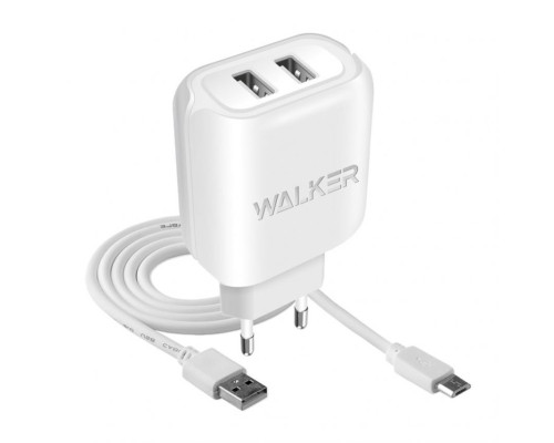 Мережевий зарядний пристрій (адаптер) 2в1 WALKER WH-27 2USB / 2.1A + Micro white TPS-2710000153962