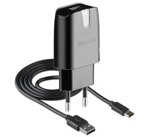 Мережевий зарядний пристрій (адаптер) 2в1 WALKER WH-21 1USB / 2.1A + Type-C black TPS-2710000176749