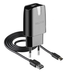 Мережевий зарядний пристрій (адаптер) 2в1 WALKER WH-21 1USB / 2.1A + Type-C black TPS-2710000176749