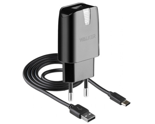 Мережевий зарядний пристрій (адаптер) 2в1 WALKER WH-21 1USB / 2.1A + Type-C black TPS-2710000176749