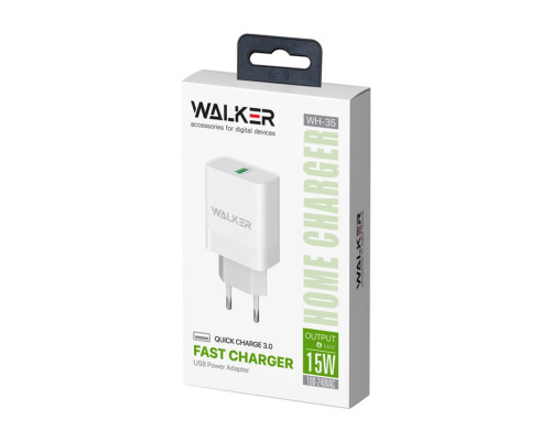 Мережевий зарядний пристрій (адаптер) WALKER WH-35 QC3.0 1USB / 3A / 15W white TPS-2710000210597