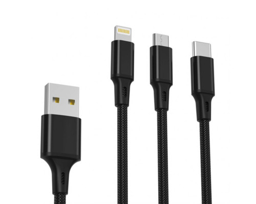 Кабель USB 3в1 XO NB173 Type-C/Micro/Lightning 2.4A 1.2м black TPS-2710000226499