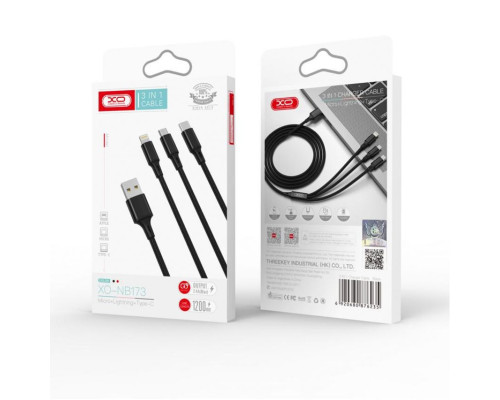 Кабель USB 3в1 XO NB173 Type-C/Micro/Lightning 2.4A 1.2м black TPS-2710000226499 2710000226499