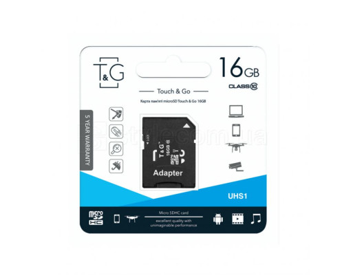 Карта пам'яті T&G MicroSDHC 16GB Class 10 UHS-I + SD-адаптер (TG-16GBSD10U1-01) TPS-2710000234425