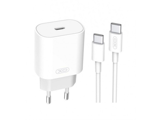 Мережевий зарядний пристрій (адаптер) 2в1 XO L91 PD_25W + Data Cable Type-C to Type-C white TPS-2710000235408 2710000235408