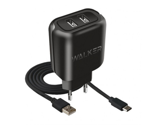 Мережевий зарядний пристрій (адаптер) 2в1 WALKER WH-27 2USB / 2.1A + Type-C black TPS-2710000236504