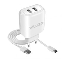 Мережевий зарядний пристрій (адаптер) 2в1 WALKER WH-27 2USB / 2.1A + Type-C white TPS-2710000236511