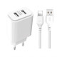 Мережевий зарядний пристрій (адаптер) 2в1 XO L90C 2USB / 2.4A + Data Cabel USB to Lightning white