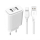 Мережевий зарядний пристрій (адаптер) 2в1 XO L90C 2USB / 2.4A + Data Cable USB to Type-C white