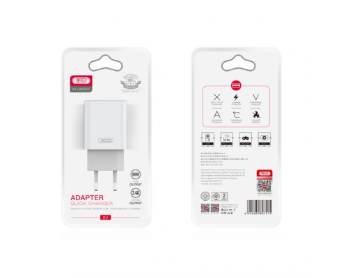 Мережевий зарядний пристрій (адаптер) 2в1 XO L85C 2USB / 2.4A + Data Cabel USB to Lightning white