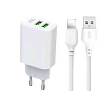 Мережевий зарядний пристрій (адаптер) 2в1 XO L85C 2USB / 2.4A + Data Cabel USB to Lightning white