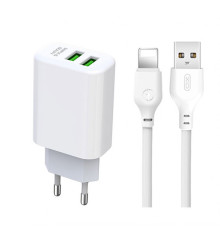 Мережевий зарядний пристрій (адаптер) 2в1 XO L85C 2USB / 2.4A + Data Cabel USB to Lightning white