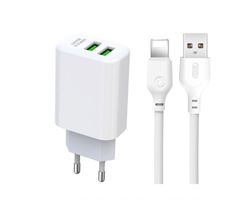 Мережевий зарядний пристрій (адаптер) 2в1 XO L85C 2USB / 2.4A + Data Cabel USB to Lightning white