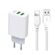 Мережевий зарядний пристрій (адаптер) 2в1 XO L85C 2USB / 2.4A + Data Cabel USB to Lightning white