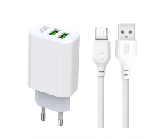 Мережевий зарядний пристрій (адаптер) 2в1 XO L85C 2USB / 2.4A + Data Cabel USB to Micro white