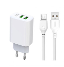 Мережевий зарядний пристрій (адаптер) 2в1 XO L85C 2USB / 2.4A + Data Cabel USB to Micro white