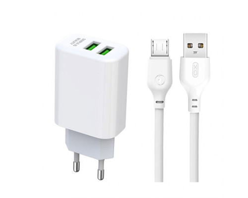 Мережевий зарядний пристрій (адаптер) 2в1 XO L85C 2USB / 2.4A + Data Cabel USB to Micro white