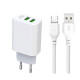 Мережевий зарядний пристрій (адаптер) 2в1 XO L85C 2USB / 2.4A + Data Cabel USB to Micro white