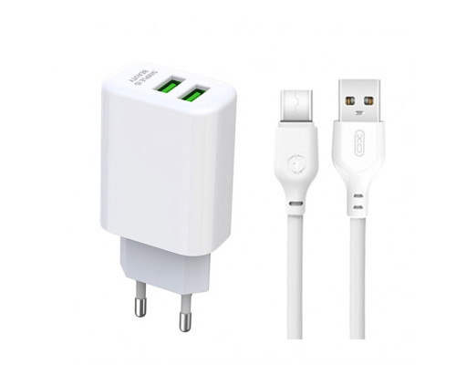 Мережевий зарядний пристрій (адаптер) 2в1 XO L85C 2USB / 2.4A + Data Cabel USB to Type-C white