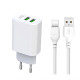 Мережевий зарядний пристрій (адаптер) 2в1 XO L85C 2USB / 2.4A + Data Cabel USB to Type-C white