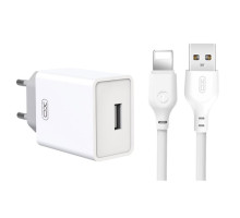 Мережевий зарядний пристрій (адаптер) 2в1 XO L93 1USB / 2.4A + Data Cabel USB to Lightning white