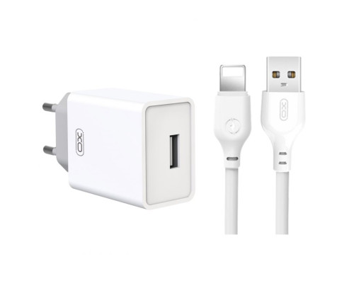 Мережевий зарядний пристрій (адаптер) 2в1 XO L93 1USB / 2.4A + Data Cable USB to Lightning white