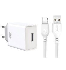 Мережевий зарядний пристрій (адаптер) 2в1 XO L93 1USB / 2.4A + Data Cabel USB to Micro white