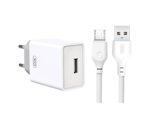 Мережевий зарядний пристрій (адаптер) 2в1 XO L93 1USB / 2.4A + Data Cabel USB to Micro white