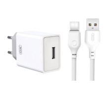 Мережевий зарядний пристрій (адаптер) 2в1 XO L93 1USB / 2.4A + Data Cabel USB to Type-C white