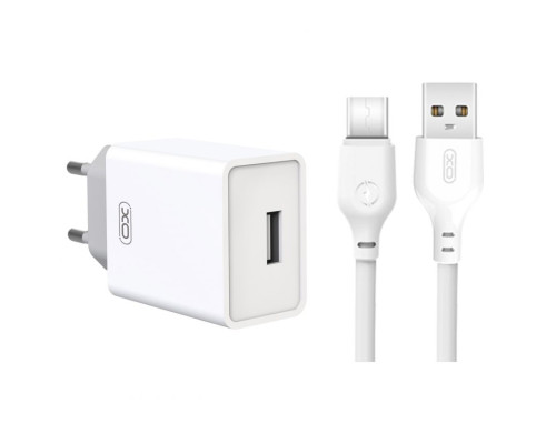 Мережевий зарядний пристрій (адаптер) 2в1 XO L93 1USB / 2.4A + Data Cabel USB to Type-C white